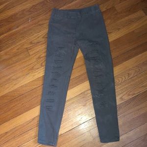 Distressed olive jeggings